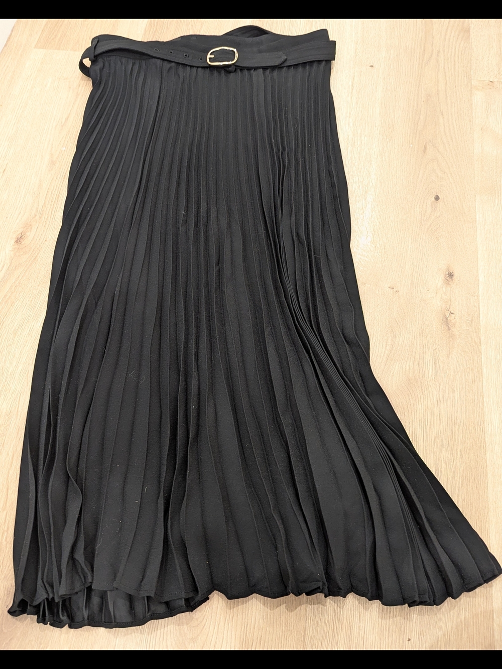 Ann Taylor Black Pleated Midi Skirt with Belt